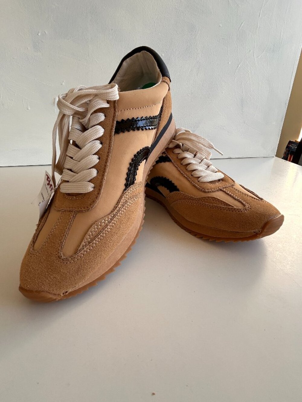 Dolce Vita Beige with Black Stripes- Retro Trainer Sneakers